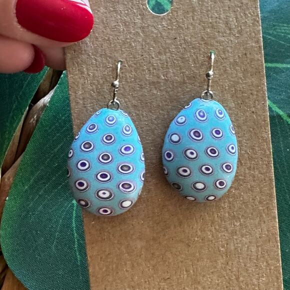 BOGO FREE RESIN BLUE EGG SHAPE DOT EARRINGS - Picture 8 of 8